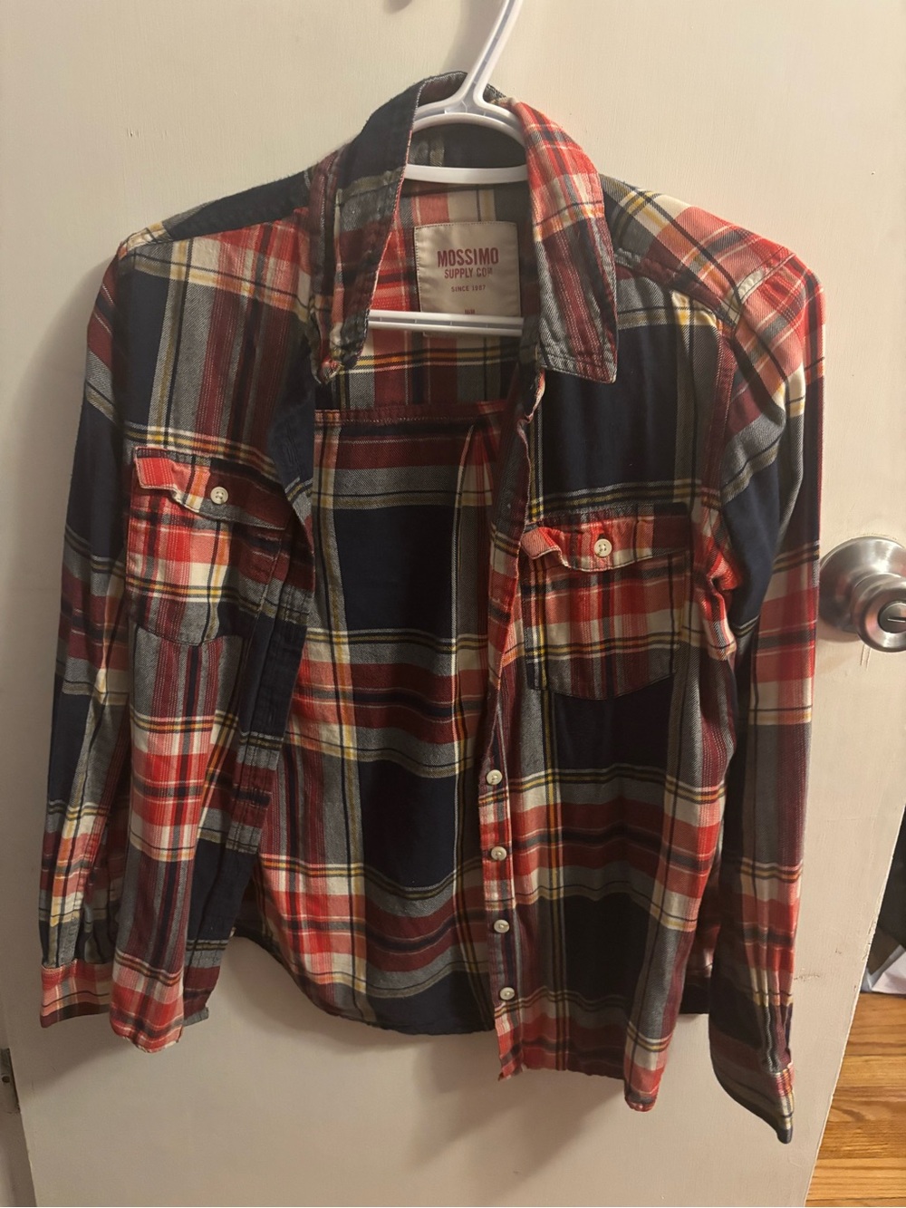 Mossimo Supply Co. Men’s Red, Navy & Yellow Plaid Button-Down Shirt